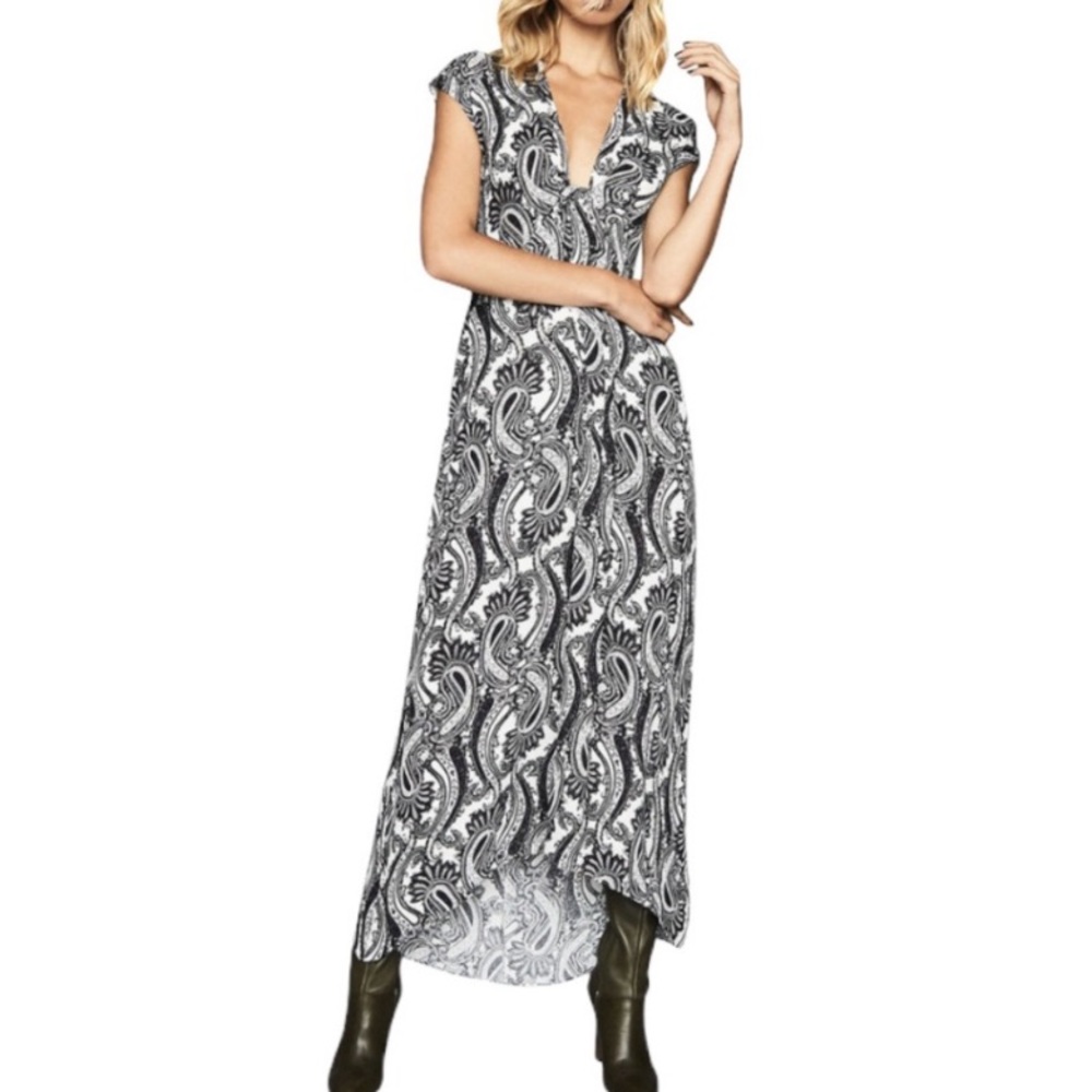 Reiss Ida Paisley Short Sleeve Maxi Dress Black/White size 0